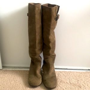 MICHAEL Michael Kors Brown Suede Knee-High Buckle Heeled Boots